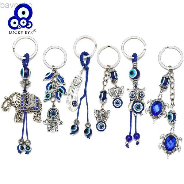 Keychains Lanyards Lucky Eye Butterfly Elephant Owl Fatima Hand Evil Eye Anhänger Schlüsselkettenschlüsselring Silber Farbschüsselkettenhalter für Frauen BE39 D240417