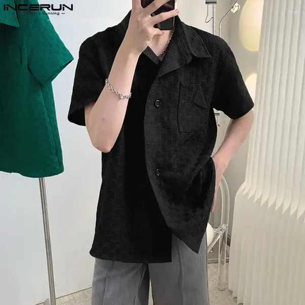 Camicie casual maschile in incerun camicia a colori solidi a maniche corta streetwear abbigliamento in stile coreano estate 2024 leisure s-5xl