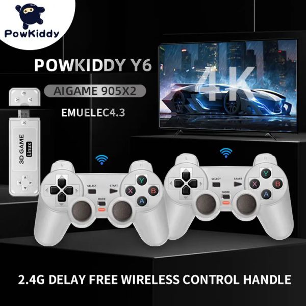 Topi Powkiddy Y6 2.4G Wireless Game TV Stick retro PS1 Famiglia Portable Video Game Console 4K HD Support Multiplayer 10000 Giochi