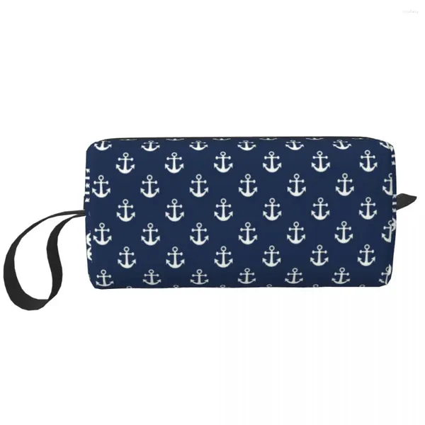 Stume da stoccaggio personalizzato Navy Blue Nautical Anchor Travel Corse Cosmetic Borse per donne Organizzatore per trucco da toeletta da donna Ledies Beauty Dopp Kit