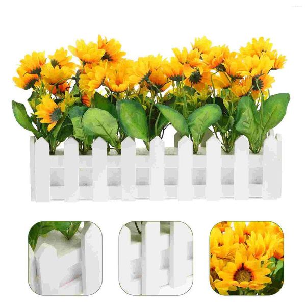 Dekorative Blumen simulierte Sonnenblumenpflanze mit Zauntopf Dekoration Simulation Topf Bonsai Künstliche Seide