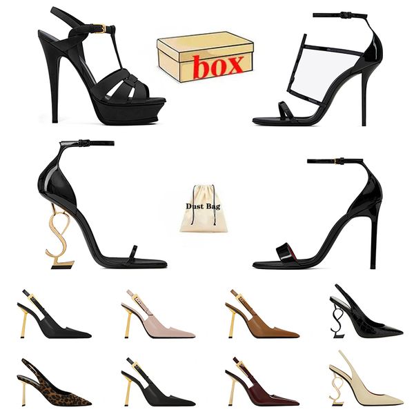 Großhandel Lady High Heels Sandalen berühmte Designerinnen Frauen Luxus Patent Leder Ferse Slides Classics Party Hochzeitspumpen Wildleder Slingback mit Schachtel Schwarze Hausschuhe