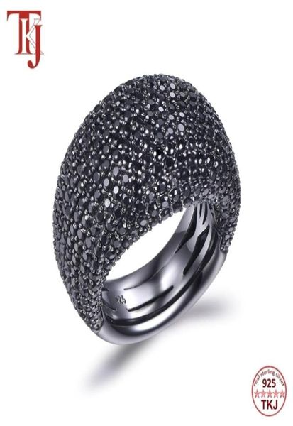 TKJ Fashion Black Spinel Ring Relate 925 Серебряные серебряные кольца для женщин для женщин круглые камни Свадебные украшения подарка 220222443747