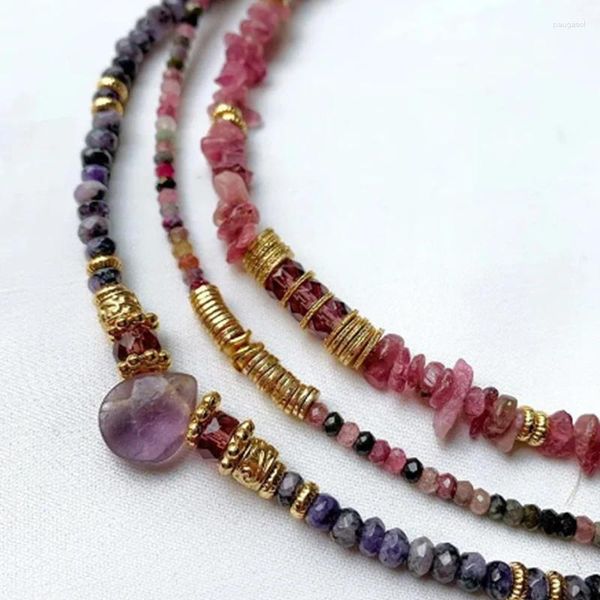 Girocollo collana in pietra schiacciata viola naturale per donne vintage rosa agata goccia di goccia femminile personalità gioiello di moda