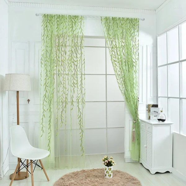 Vorhang 1pc Wicker Blätter Tüll Vorhänge Pastoralstil bloß Fenster Balkon Privatsphäre Drapes Wohnzimmer Veranda Dekor