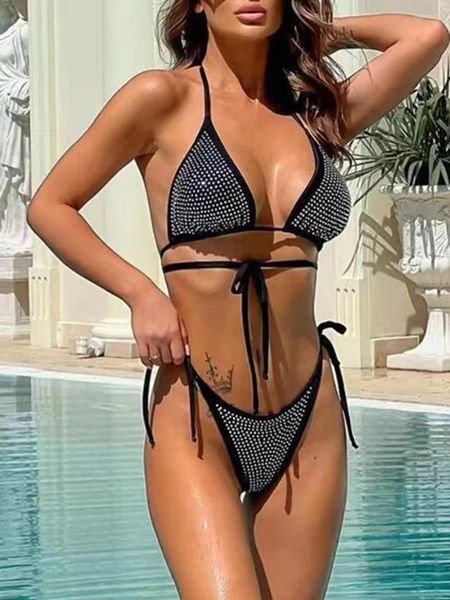 Frauen Badebekleidung juweled glänzende Pailletten Halfter Bikini Frauen Frauen Badeanzug Zweier Set Wrap-Badeanzug Schwimmanzug Schwimmen