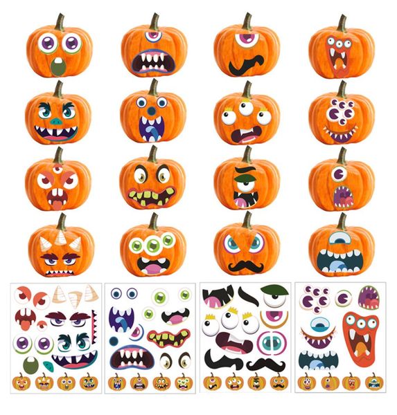 Halloween Maskenaufkleber 24x28cm Party machen ein Gesicht Kürbis Dekoration Aufkleber Wohnkultur Kinder Abziehbilder Diy Halloween Dekoration9645645