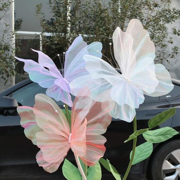 Dekorative Blumen 50 cm Seidengarn Künstlicher Schmetterling Mariage Dekor Riesen Gaze gefälschte Hochzeitsfeiern Urlaubsbühne Szenerie Ausstellung