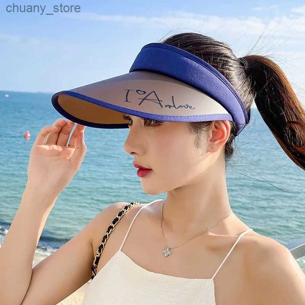 Visors rimiut elegante e frio verão mulheres chapéus de sol orto de plástico Women Women Beach Sun Protect Caps vazio HAT CLIPED Y240417