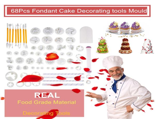 Novo 68pcs bolo assado biscoito molde fondant açúcar artesanato punger pasteres gracters ferramentas de decoração de bolo padrões de flores de argila modelo 4522912