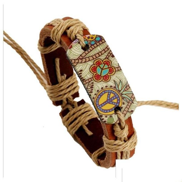 Очарование браслетов чар браслеты веревочное плетение плетеное кожаное браслет винтажный стиль пирограф Теплопередача