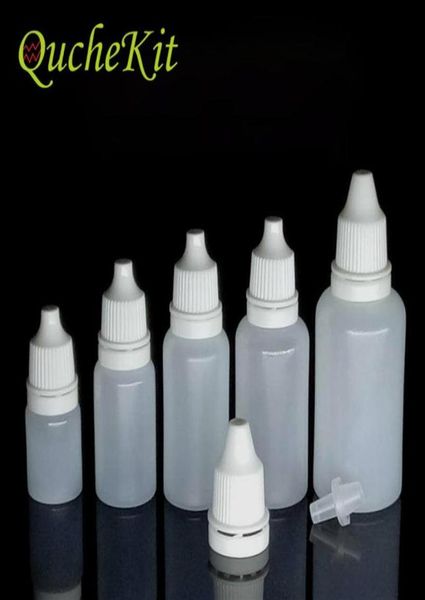 100pcs 5 10 15 20 30 50 ml Bottiglie di contagocce originale MATERIALE HDPE Vuoto Squeezable Eye Liquid Plastic Contenir259P7173519