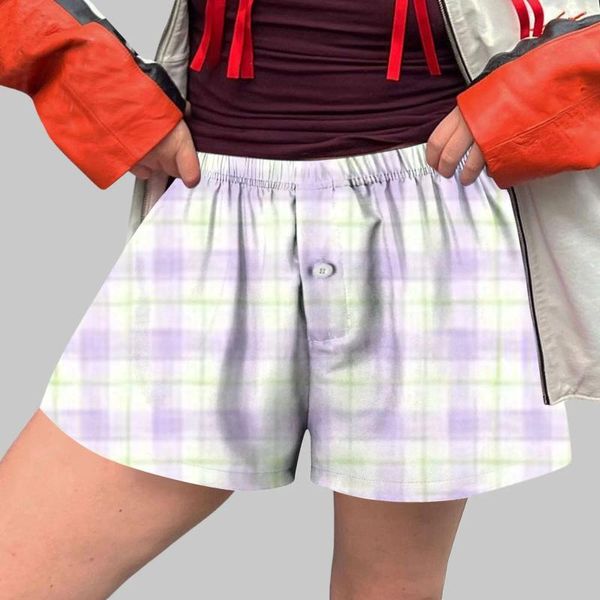 Frauen Shorts Frauen süße m weiche elastische Taille Plaid Druckknopf vordere Pyjama Bottoms Boxer Boy Unterwäsche für Baumwolle