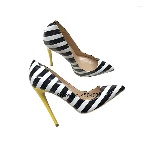 Scarpe eleganti in modo nero a strisce bianche larghe tacchi eleganti con tacco tacco a tacco di punta di punta di punta di piedi