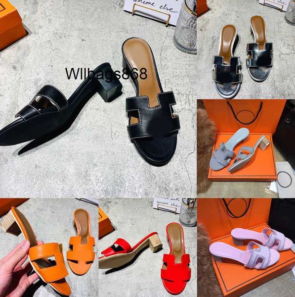 Home Oran Paris Slippers Womens 2024 Slippers Womens Summer Wear Fashion Travel Vacation Beach Shoes Rede Red Linha grossa Saltos grossos