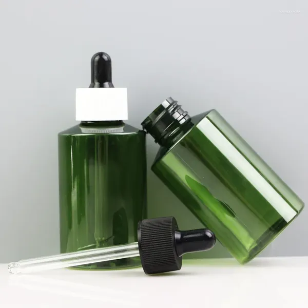 Garrafas de armazenamento 50 ml de gotas de óleo preto e branco Garrafa de óleo essencial Pet Green Green Oblíquo de ombro recipiente cosmético