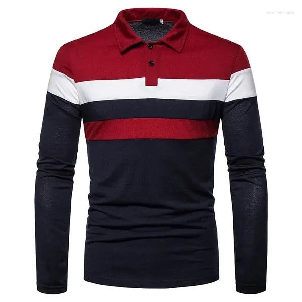 Männer Polos 2024 Frühling Herbst Mode Stripes Farbblockieren von Langarm mit Langarm-Bottoming-Shirt Geschäfte Casual Polo Tops