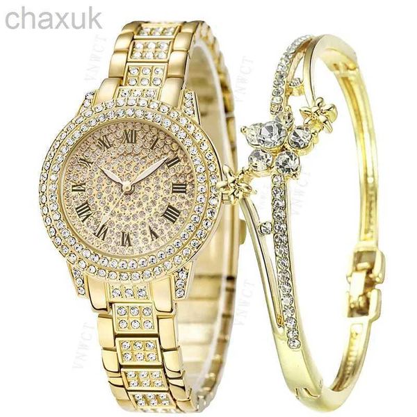 Нарученные часы горячая мода Женщины роскошные бриллианты браслет дамы кварцевые часы розового золота женские наручные часы блестящие хрустальные кристалл Mujer D240417