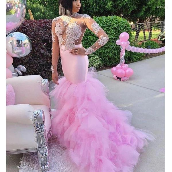 Abiti per feste 2024 Arabica Aso Ebi Pink Lace in perline sirena sexy Prom Sexy Sertless Second Reception Gowns