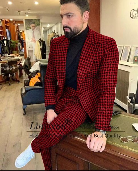 Мужские костюмы Houndstooth Mens Tweed 2 штуки свадебные жениха смокинговые штаны Vintage Slim Fit Мужские выпускные пиджаки костюм Homme