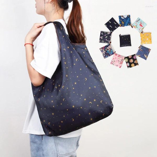 Aufbewahrungstaschen umweltfreundliche faltbare Einkaufstasche wiederverwendbare tragbare Schulterhandtasche für Reisen-Lebensmittel-Modepockt-Tasche
