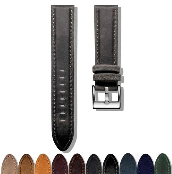 Assista Bandas Hemsut Genuine Leather Watch Bands Bracelet Redunda rápida Liberação da panturrilha escura Relógio de reposição de reposição para homens 18 20mm2802475