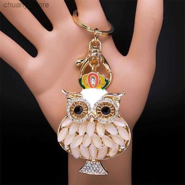 Tornari percorsi Lucky Crown Owl Keyring Holtiring Holdel Fashion Animal Pendant Keychain for Men Women Charm Trinket Jewelry Gift Llavero KXHS01 Y240417