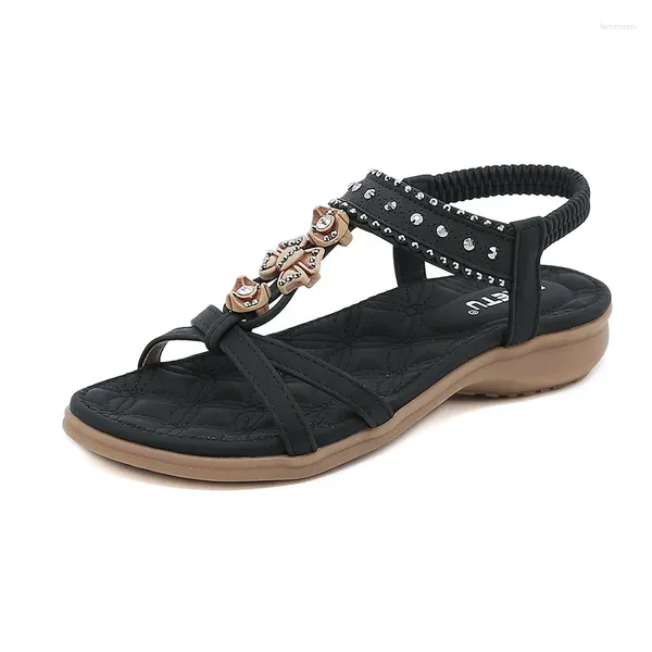 Sandálias de verão mulheres 1cm plataforma de 3 cm de altura elástico senhora confortável bling rebite sapatos macios feminina praia casual