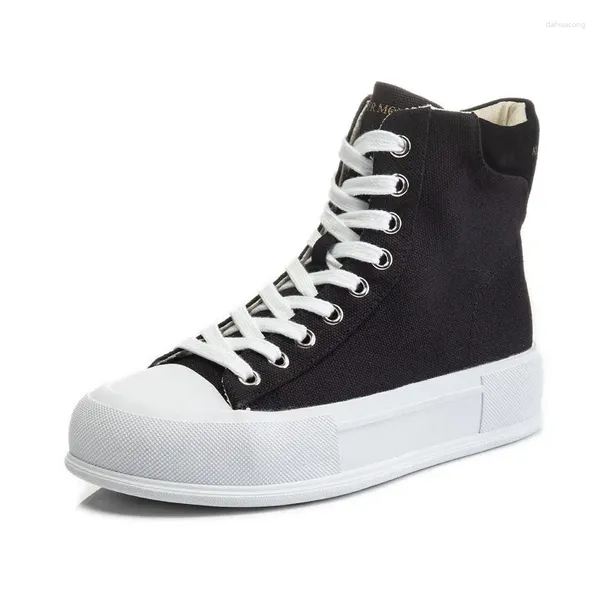 Lässige Schuhe Frauen Leinwand Luxus-Trainer Plattformstiefel Schnürung Sneaker Heide Erhöht ZIP High-Top Schwarz