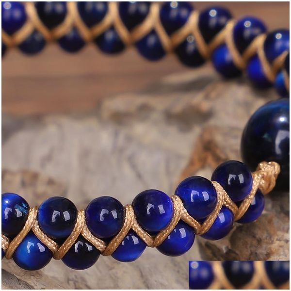 Бисера Fehame Высококачественные натуральные лази из синего тигрового каменного каменных бусин браслеты для женщин мужчины растягивают круглое браслет. Подарок 536 dh9og