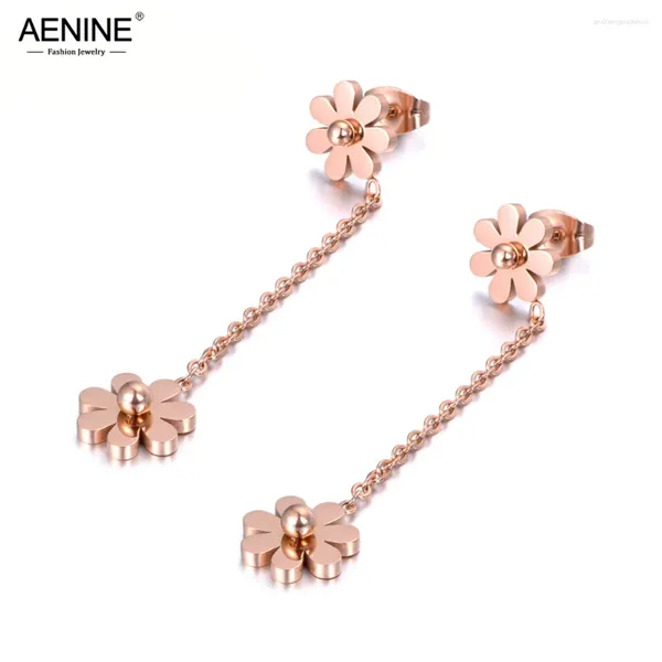 Stollenohrringe trendy doppelte kleine Gänseblümchen Lange Quasten für Frauen Mädchen Edelstahl Gold plattiert Office Schmuck AE18330