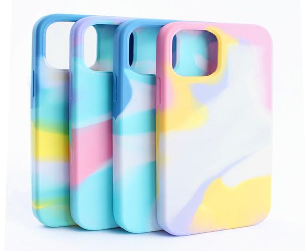 Gradiente Rainbow WaterColor Liquid Silicone Case di protezione protettiva Coperchio del telefono per iPhone 13 12 Mini 11 Pro Max XR 8893973