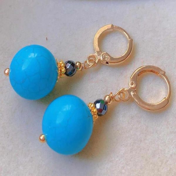 Orecchini penzolanti Fashion Blu naturale rotonda turchese ematite perle oro oro personalizzato minimalista di diamante cristallo di cristallo gemma in rilievo