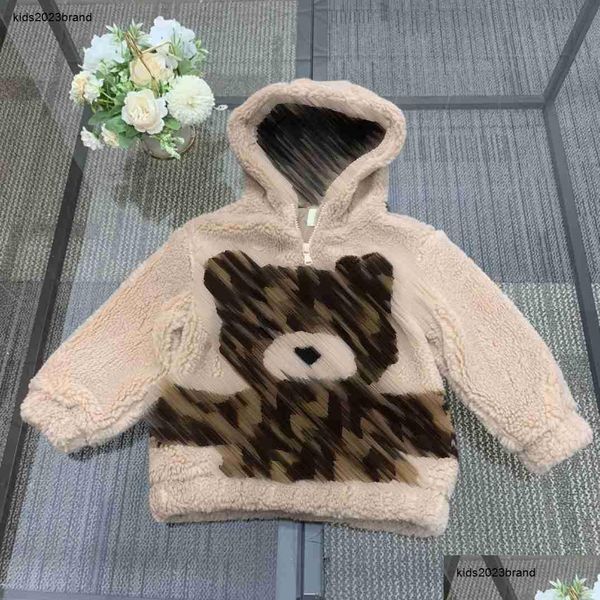 Jaquetas casaco de lã de cordeiro quente para crianças Jacket Child Capeled Tamanho 110-160 cm boneca boneca urso impressão bebê outono fora roupas de setembro