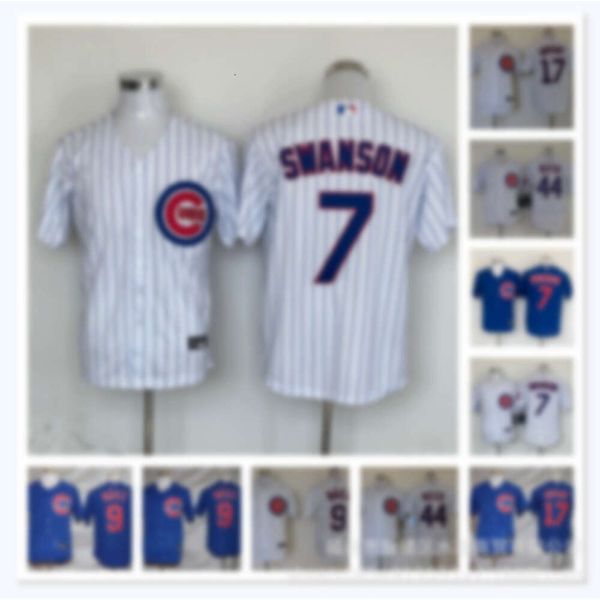 Maglie da baseball Cubs Swanson#7Suzuki#27Chicago White Blue Elite Fan Match Jersey