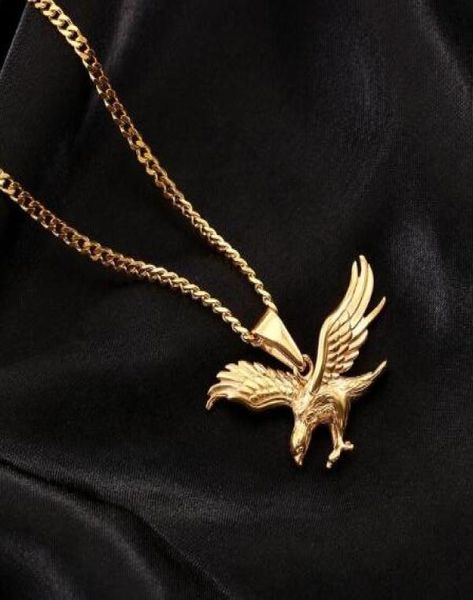 Flight Eagle Collana a ciondolo in oro in oro in acciaio inossidabile Ala da falco da uomo Gioielli da uomo intero Hiphop Necklace803155555555555555555555555