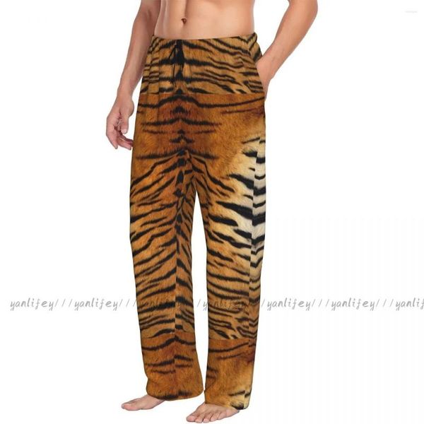 Calça de sono do sono masculino de pijamas esboço de peles tigre picture picture lounge de fundo de lounge longo