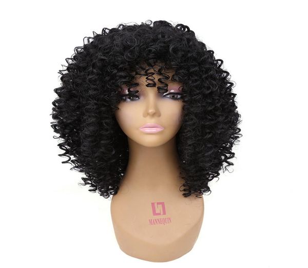 Афро -странные вьющиеся парики натуральные черные волосы афроамериканские синтетические парики для женщин Perucas para mulheres negras3883224