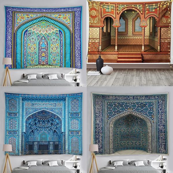 Arazzo islamico Marocchino Architettura muro di arazzi sospeso islamico retro di lusso geometrico Orientale personalizzabile 240403