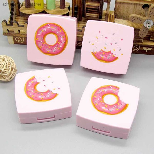 Casos de óculos de sol Lymouko adorável donut rosa portátil com lente de contato espelho Case para mulheres titular lentes Caixa Y240416