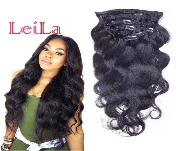 Clip onde del corpo dei capelli vergini nelle estensioni dei capelli Malaysia 70120G Weaves Human Hair Weaves 7 a pattine Full Head5725799