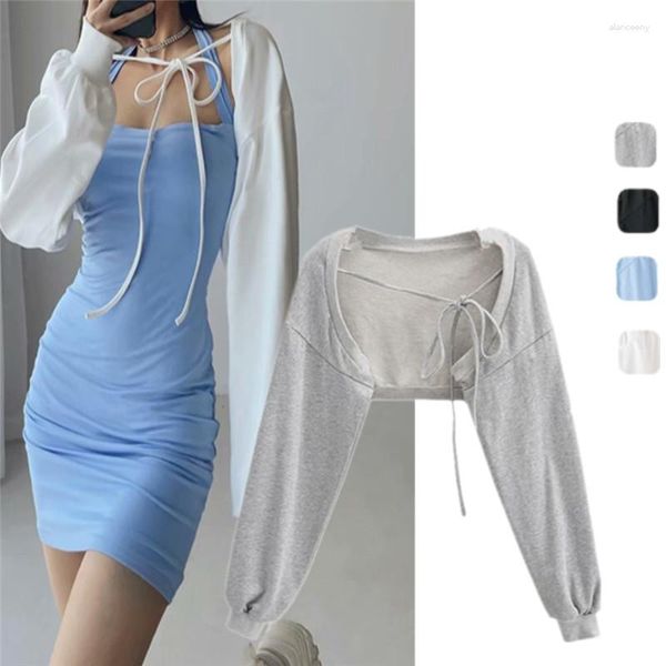 Damen Hoodies sexy sanfte Salznische Schnüre-up langärmelte Pullover Schalbluse kurze Tops Außenbekleidung faul süßer und würziger Stil