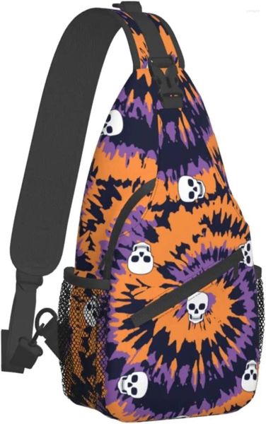 Backpack Tie Dye Skull Sling Saco para homens Mulheres Sacos de peito de ombro de ombro Daypack Caminhando Camping Trip Outdoor Tamanho One Tamanho