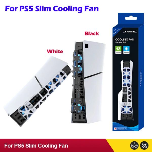 Alto -falantes novos para PS5 Slim Refrigeing Film com sistema de refrigeração de luz LED de alta velocidade 1100rpm Fan USB Cooler para PlayStation 5 Slim Game Access