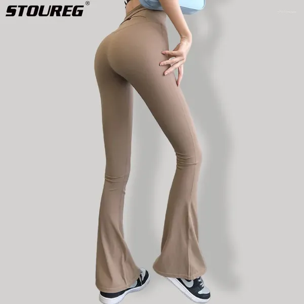 Calças ativas Stoureg Back Hollow Out Flargings Leggings Mulheres Caja alta Yoga Ginástica Fitness Sports Sports Flado de calça latina de dança