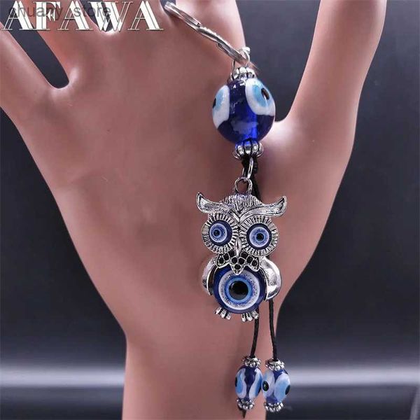 Keychains Bancos da Lucky Owl Blue Eye Chairing Eyes Turkish Tassel Chain Chave Grega para Homens Mulheres Amulet Jóia Presente Llavero Ojo Turco KXH777S0 Y240417