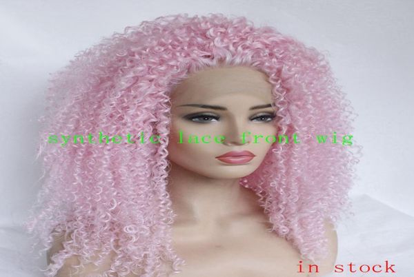 Pink Top Afro Curly Perücken synthetische Spitze vordere Perücken rosa mit Baby Haar hitzebeständiges brasilianisches Haar voller Spitze für schwarze Wome9885921