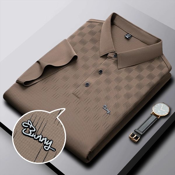 Ice Seide atmungsaktive Elastizität Jacquard Polo-Hemden Sommer Trend Revers T-Shirt Korea Mode Männer Kleidung kurzärmelig 240415