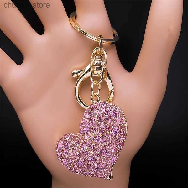 Keychains Bedanyards Love Heart Rhinestone Keychain Women Girl Metal Purse Bag Saco de Carro Decorativo Teclor de Teclor de Teclor