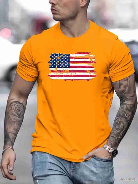 T-shirt maschile bandiera americana Maglietta vintage per esterni esterni a medio stretch a metà stretch slew a manica corta top elegante grafica